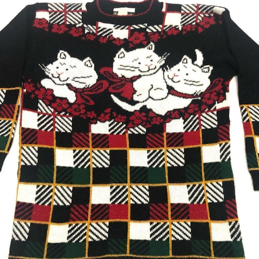Vintage Dana Scott cat womens Christmas sweater size L
